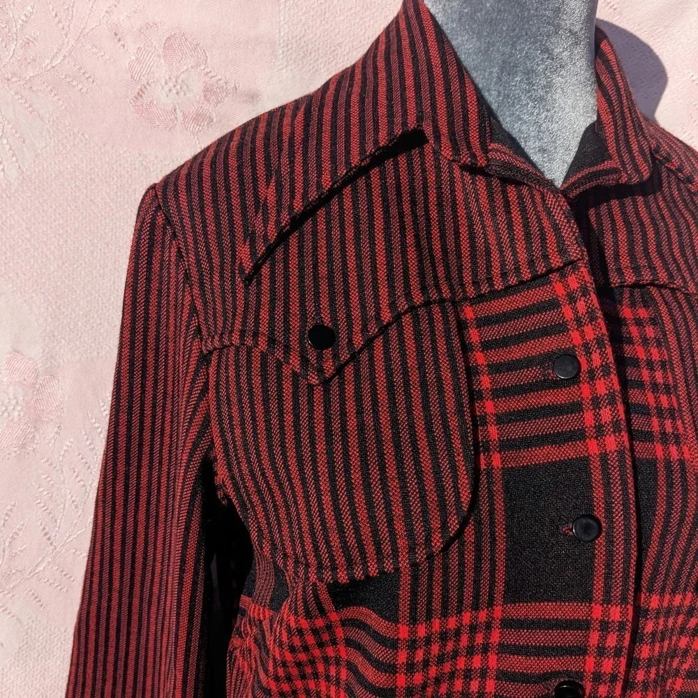 Vintage 70s Red Buffalo Plaid Button Up Shirt Jacket M Hunting Shacket Heritage